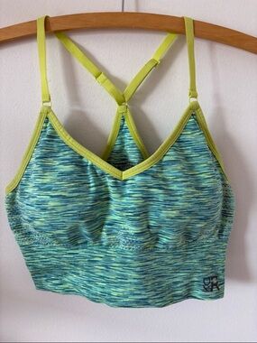 Kenneth Cole Reaction Aqua & Neon Lime Striped Racerback Sports Bra